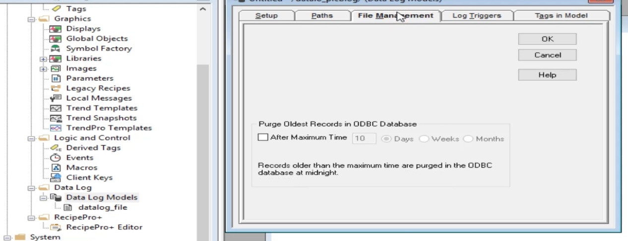 purge old records from the database in factorytalk view studio datalog